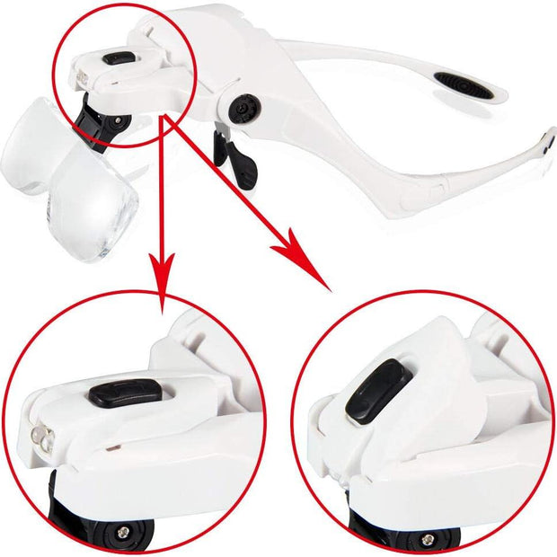 Head-Mounted Magnifying Glass with LED Light – Hands-Free Close Work Tool