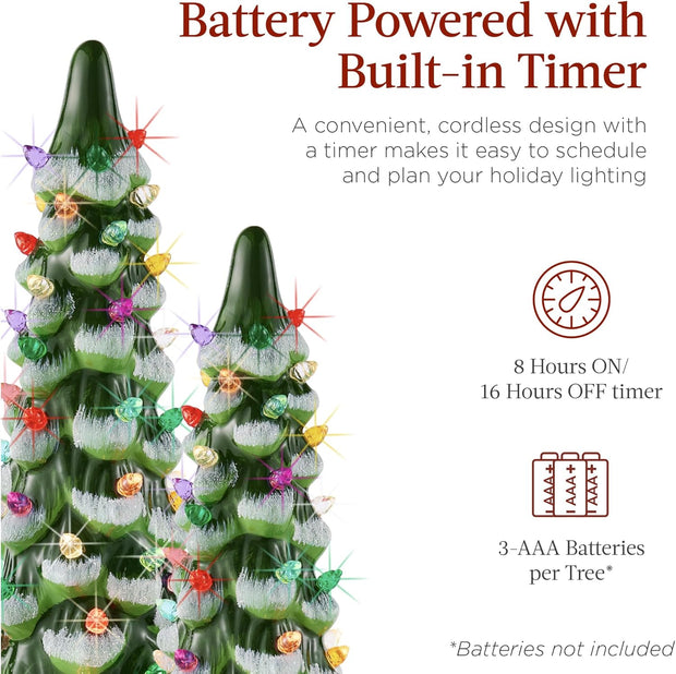 3-Piece Ceramic Christmas Tree Set – Pre-Lit Hand-Painted LED Desktop Decor