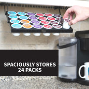 Under Cabinet K-Cup Holder – Coffee Pod Organizer for 24 Pods | Space-Saving Steel Rack