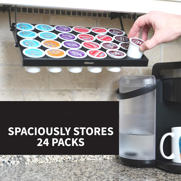 Under Cabinet K-Cup Holder – Coffee Pod Organizer for 24 Pods | Space-Saving Steel Rack