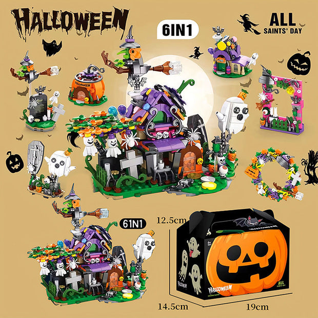 Halloween Haunted House 6-in-1 Building Block Set – 603 PCS Creative Mini Bricks for Kids
