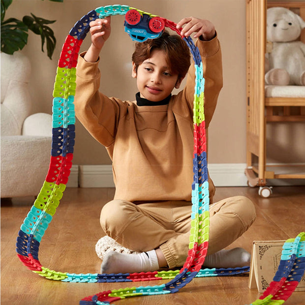 291PCS Flexible LED Race Track Set – 500cm Roller-Coaster Adventure with Interchangeable Car Bodies
